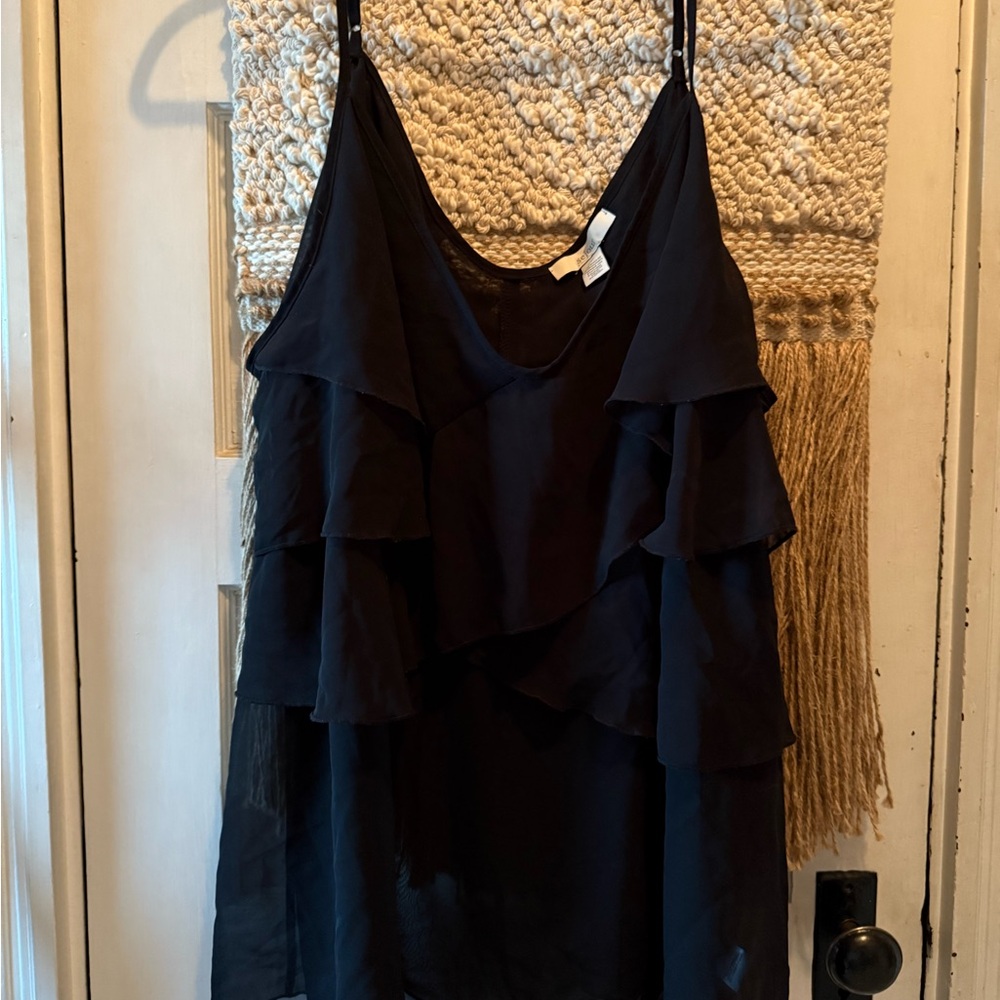 Sejour Black Tiered Ruffle Sleeveless Blouse